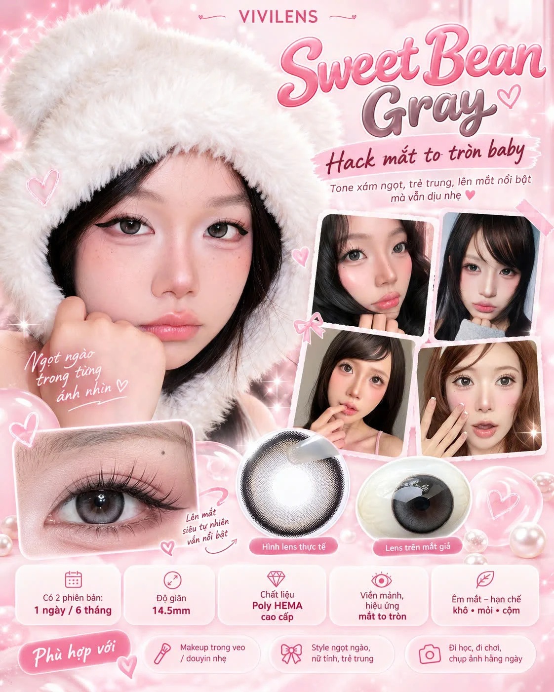 Lens Sweet Bean Gray màu xám — ảnh sản phẩm VIVILENS